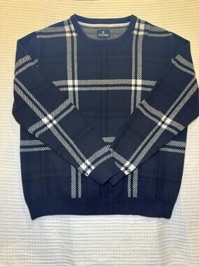Stafford Men’s XL Navy Blue White Crewneck Sweater Regular Fit